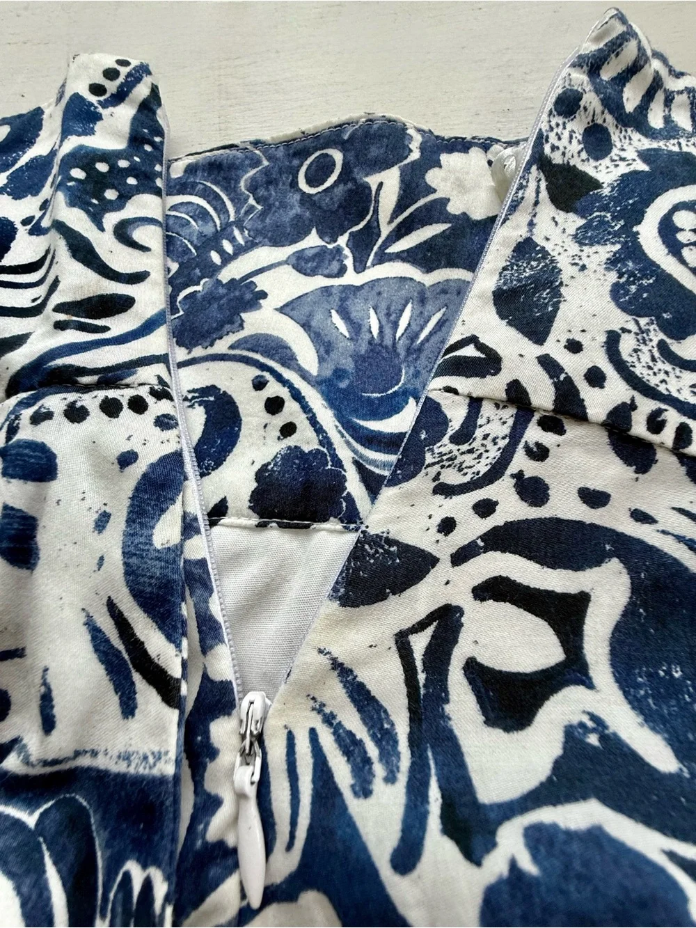 Lauren Ralph Lauren Womens White Blue Damask Cotton Pleated Skirt Pockets Size 2